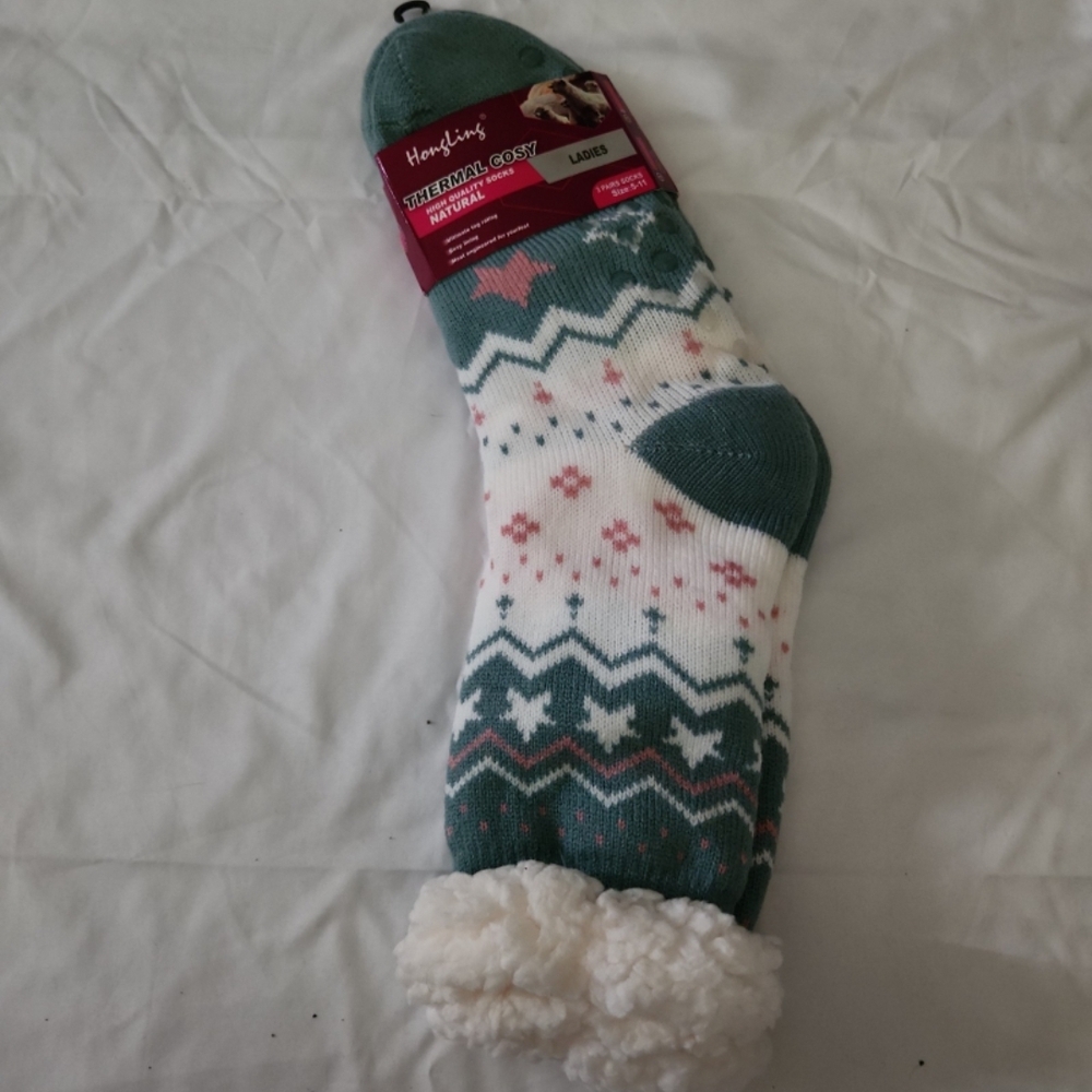 New Hygge-Ling thermal size 5-11 green gripper socks #NN6